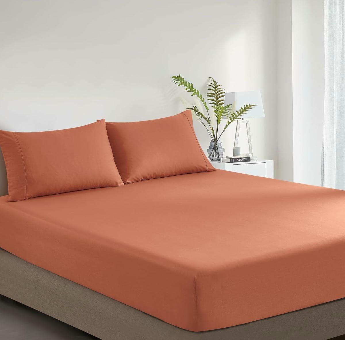 100% Vintage Washed Cotton Fitted Sheet Combo Set – 100% Natural Cotton, Ultra Soft & Breathable – Includes Fitted Sheet & Pillowcases – Machine Washable (Brick, Single) - V439-AFSETWASHB V439 AFSETWASHB 202507150921 01