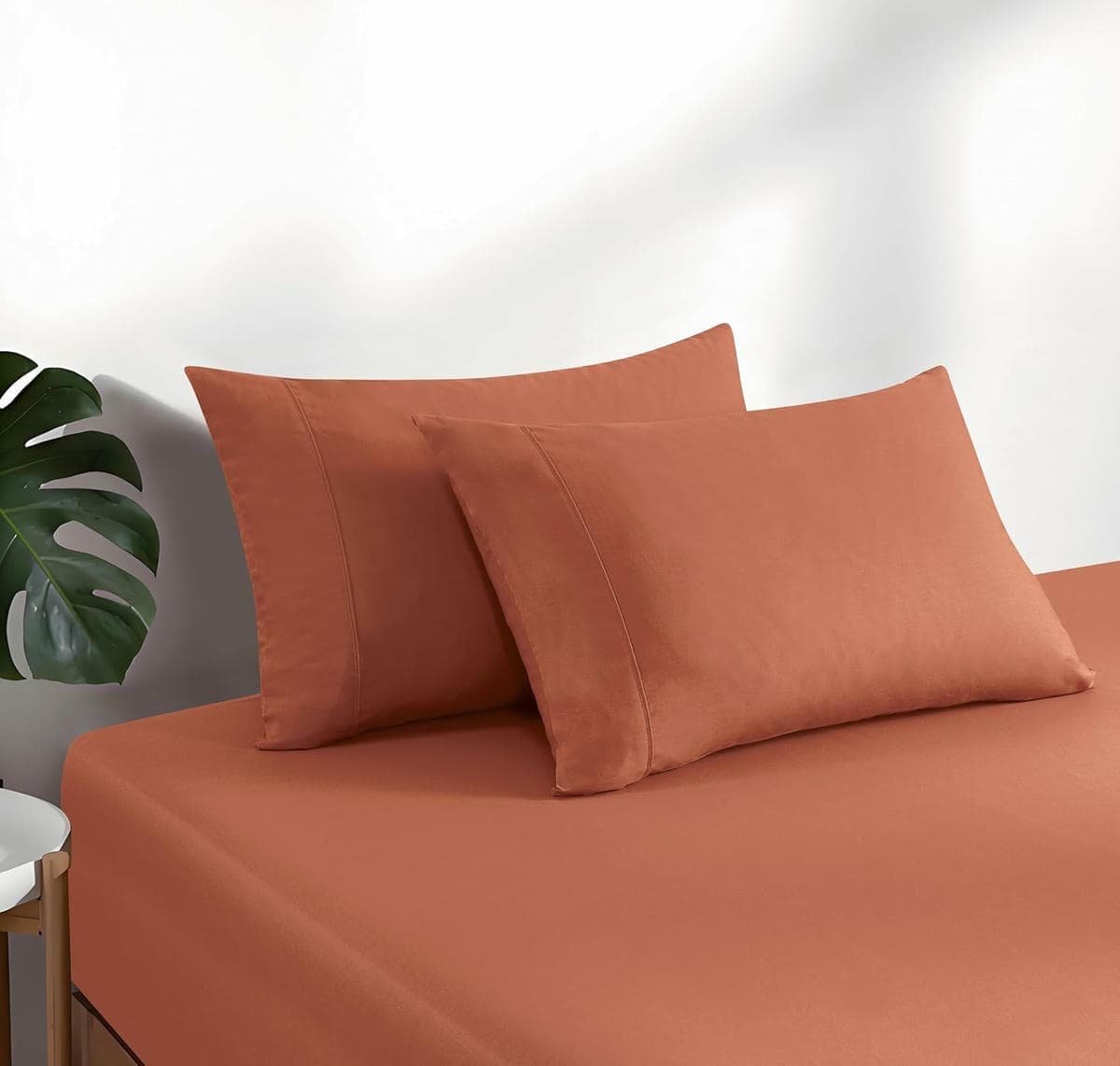 100% Vintage Washed Cotton Fitted Sheet Combo Set – 100% Natural Cotton, Ultra Soft & Breathable – Includes Fitted Sheet & Pillowcases – Machine Washable (Brick, Single) - V439-AFSETWASHB V439 AFSETWASHB 202507150921 03