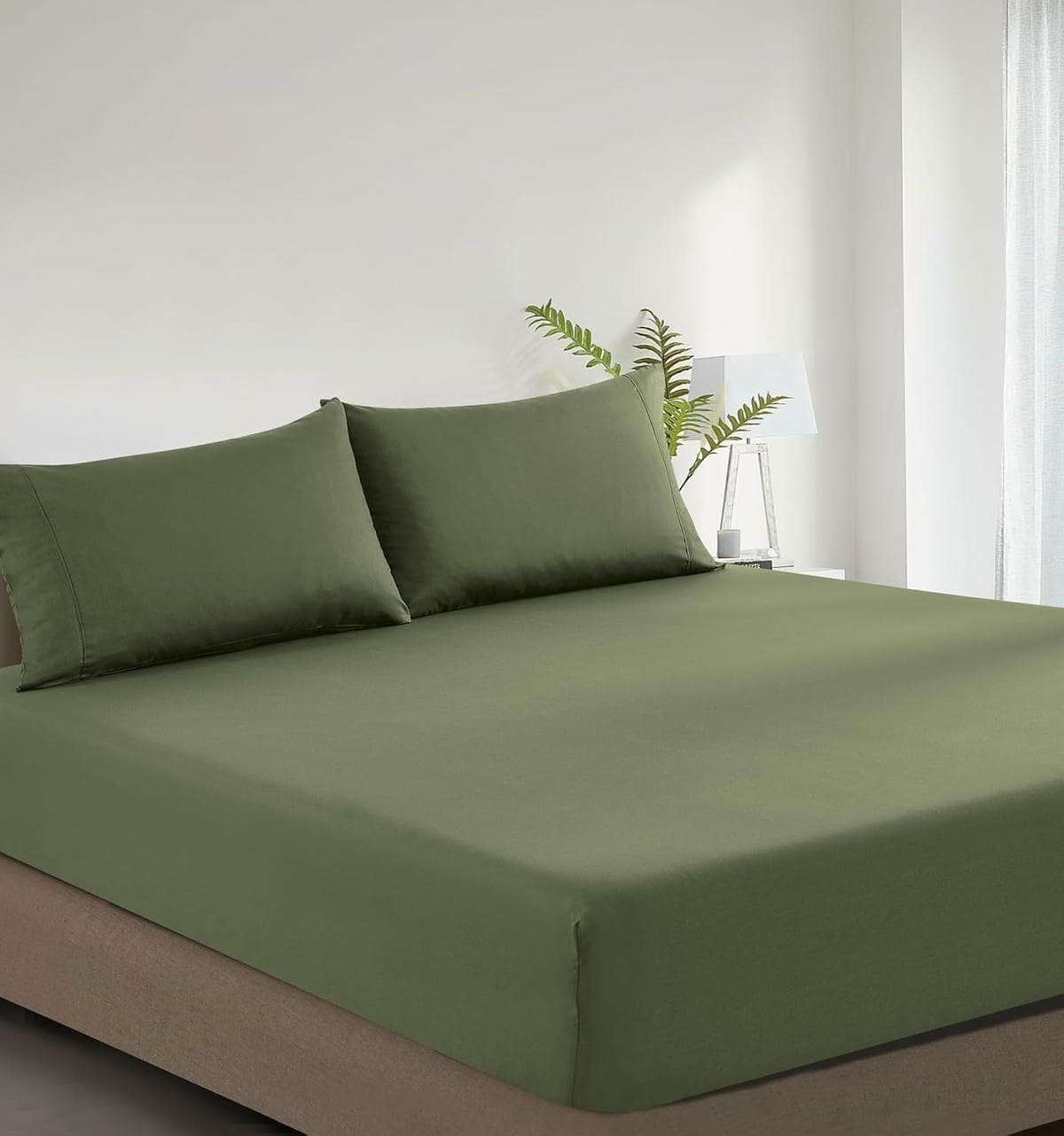 100% Vintage Washed Cotton Fitted Sheet Combo Set – 100% Natural Cotton, Ultra Soft & Breathable – Includes Fitted Sheet & Pillowcases – Machine Washable (Khaki Green, Single) - V439-AFSETWASHKG V439 AFSETWASHKG 202507150921 01