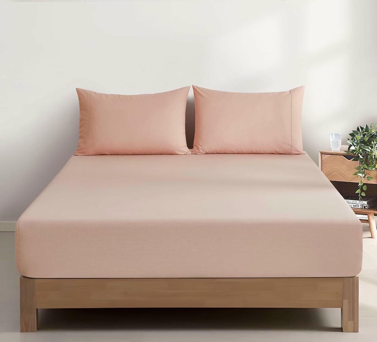 100% Vintage Washed Cotton Fitted Sheet Combo Set – 100% Natural Cotton, Ultra Soft & Breathable – Includes Fitted Sheet & Pillowcases – Machine Washable (Pink, Single) - V439-AFSETWASHP V439 AFSETWASHP 202507150925 00