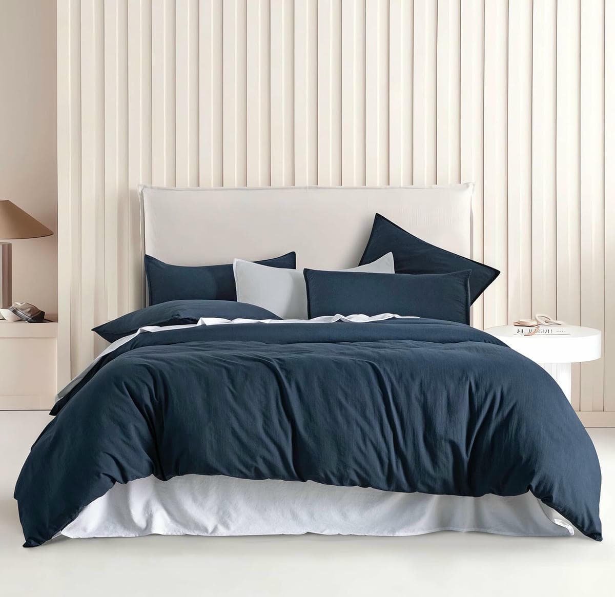 Vintage Washed Microfibre Quilt Cover Set (2Pcs) - Navy - Single Size - V439-AQSNAVYWM V439 AQSNAVYWM 191148 00