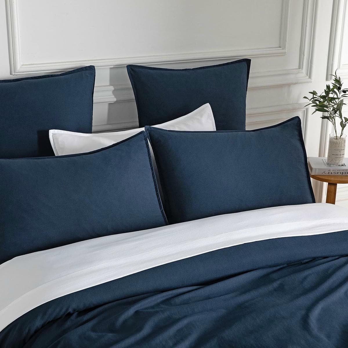Vintage Washed Microfibre Quilt Cover Set (2Pcs) - Navy - Single Size - V439-AQSNAVYWM V439 AQSNAVYWM 191148 01