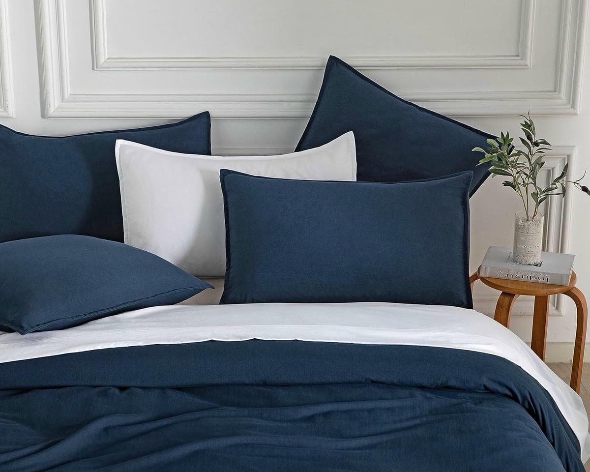 Vintage Washed Microfibre Quilt Cover Set (2Pcs) - Navy - Single Size - V439-AQSNAVYWM V439 AQSNAVYWM 191148 02