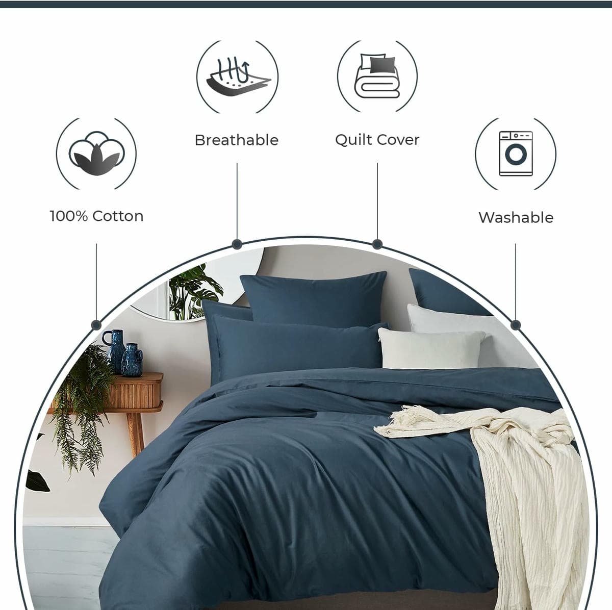 100% Cotton Vintage Washed Bed Quilt Cover Set - Dark Indigo - Single - V439-AQSWASHID V439 AQSWASHID 191205 04