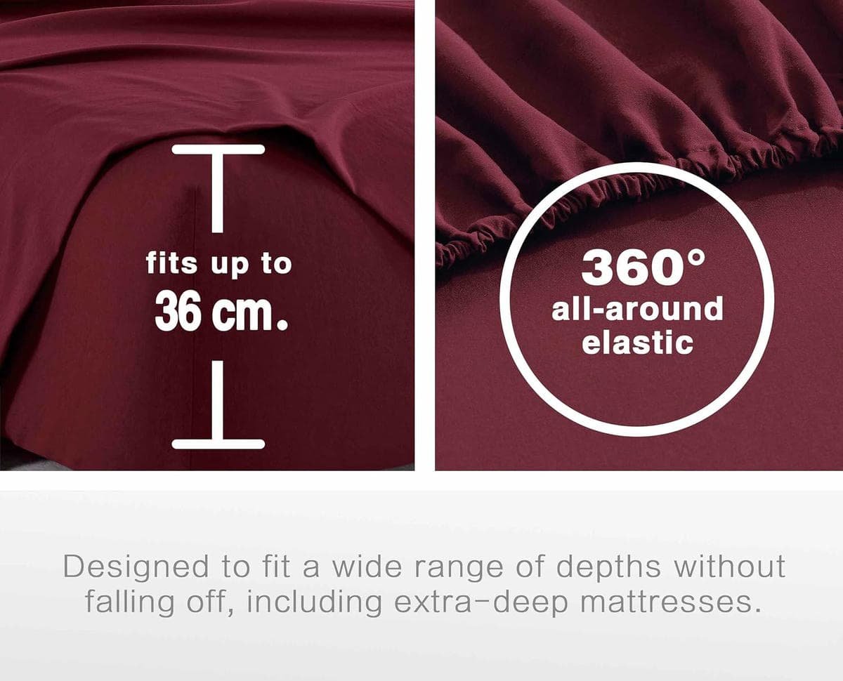 Vintage Washed Microfibre Sheet Set (Burgundy, Single) - V439-ASSTBURGUNDYWM V439 ASSTBURGUNDYWM 218361 03