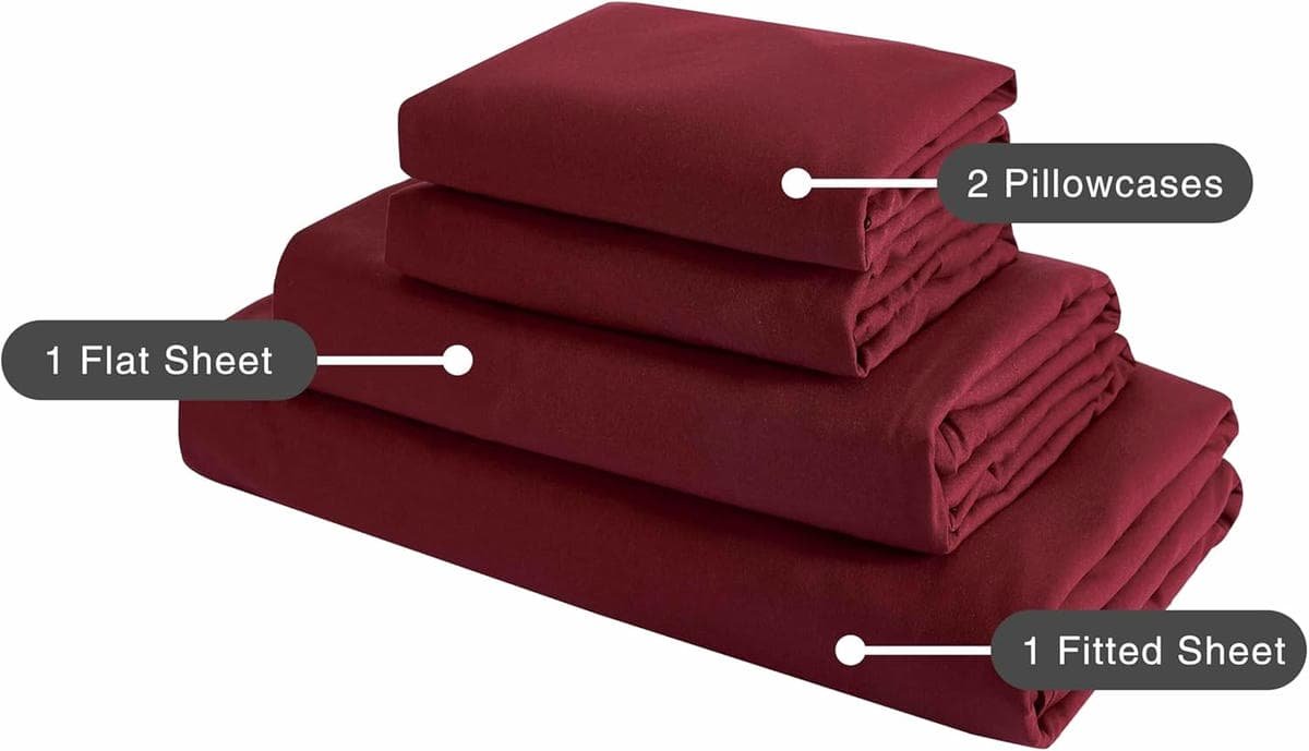 Vintage Washed Microfibre Sheet Set (Burgundy, Single) - V439-ASSTBURGUNDYWM V439 ASSTBURGUNDYWM 218361 04