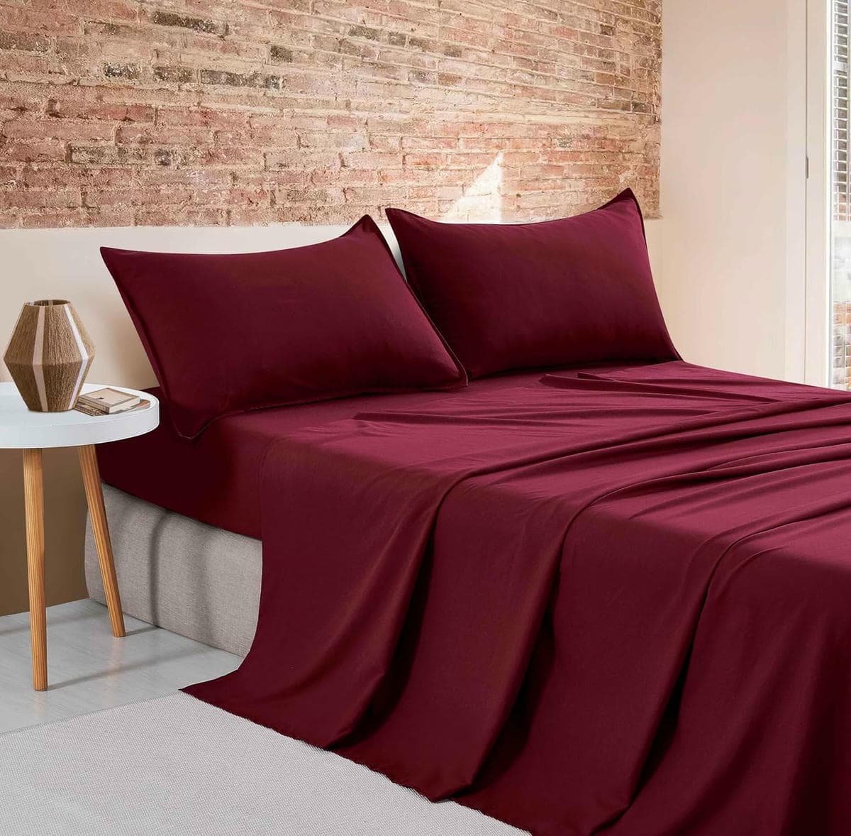 Vintage Washed Microfibre Sheet Set (Burgundy, Double) - V439-BSSTBURGUNDYWM V439 BSSTBURGUNDYWM 218355 00