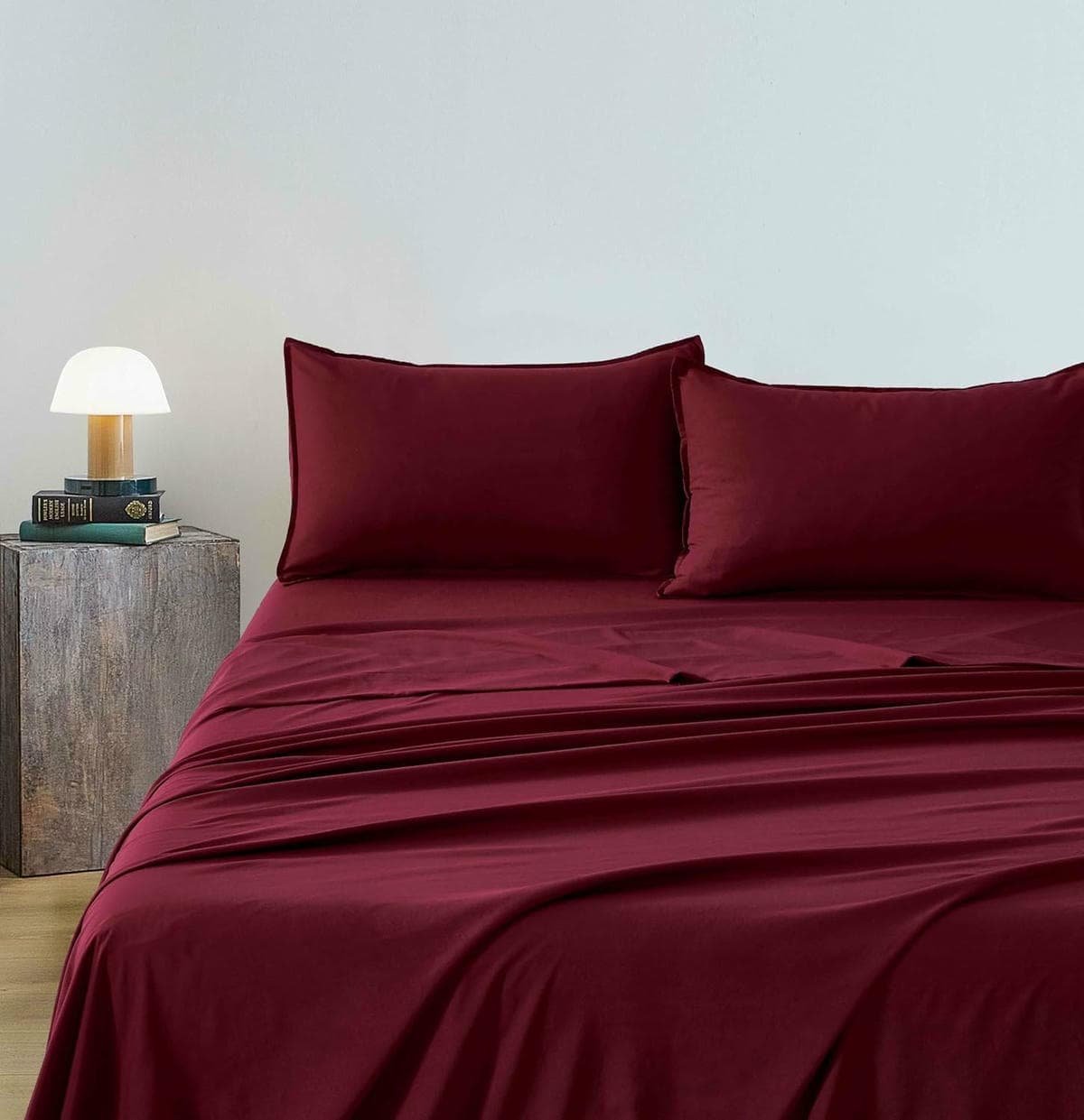 Vintage Washed Microfibre Sheet Set (Burgundy, Double) - V439-BSSTBURGUNDYWM V439 BSSTBURGUNDYWM 218355 01