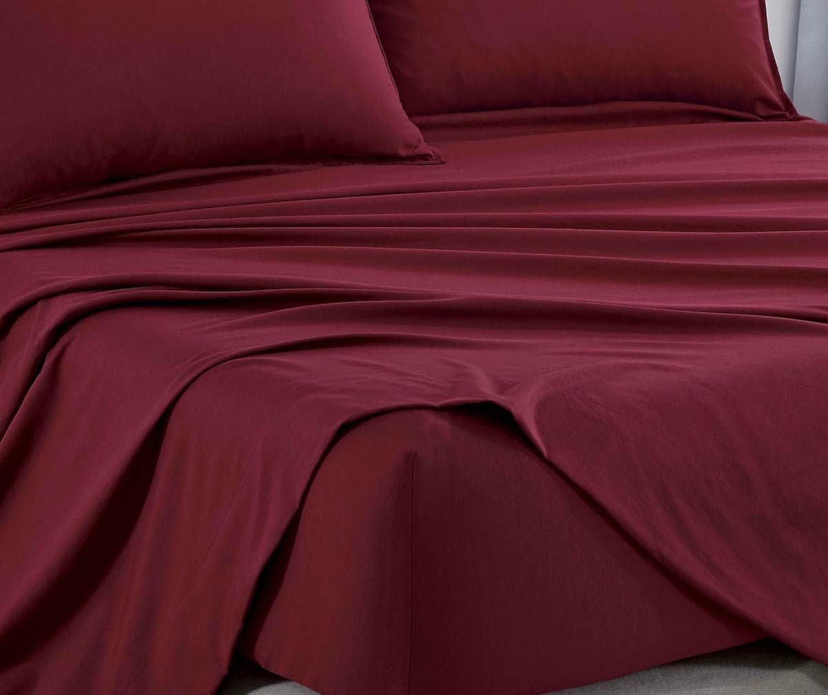 Vintage Washed Microfibre Sheet Set (Burgundy, Double) - V439-BSSTBURGUNDYWM V439 BSSTBURGUNDYWM 218355 02