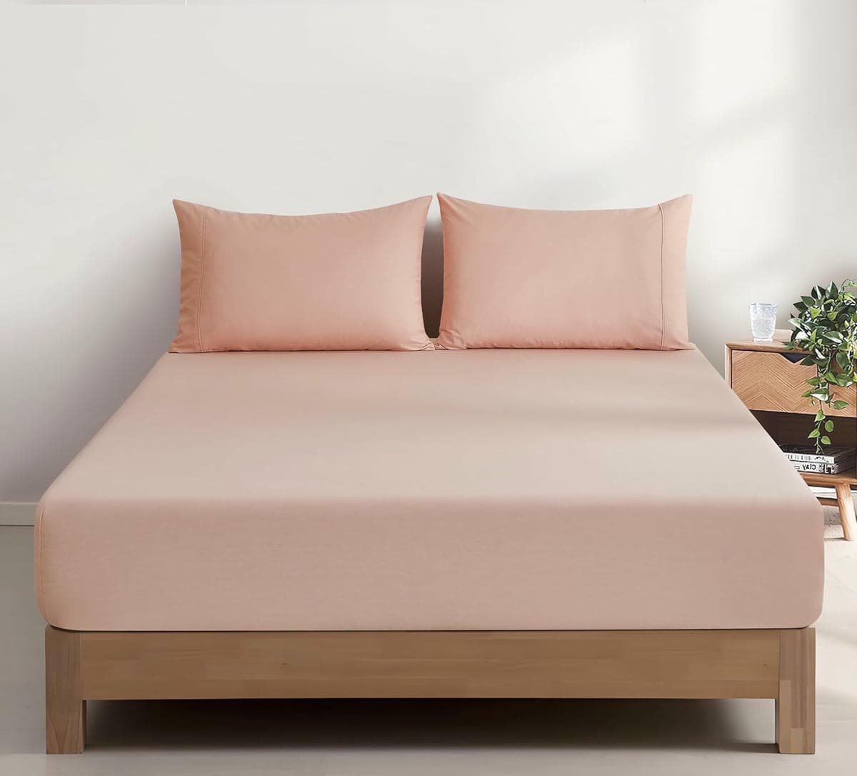100% Vintage Washed Cotton Fitted Sheet Combo Set – 100% Natural Cotton, Ultra Soft & Breathable – Includes Fitted Sheet & Pillowcases – Machine Washable (Pink, Queen) - V439-CFSETWASHP V439 CFSETWASHP 202507150925 00