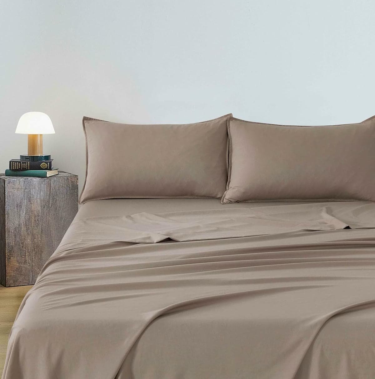 Vintage Washed Microfibre Sheet Set (Truffle, King Single) - V439-KSSSTTRUFFLEWM V439 KSSSTTRUFFLEWM 218333 01