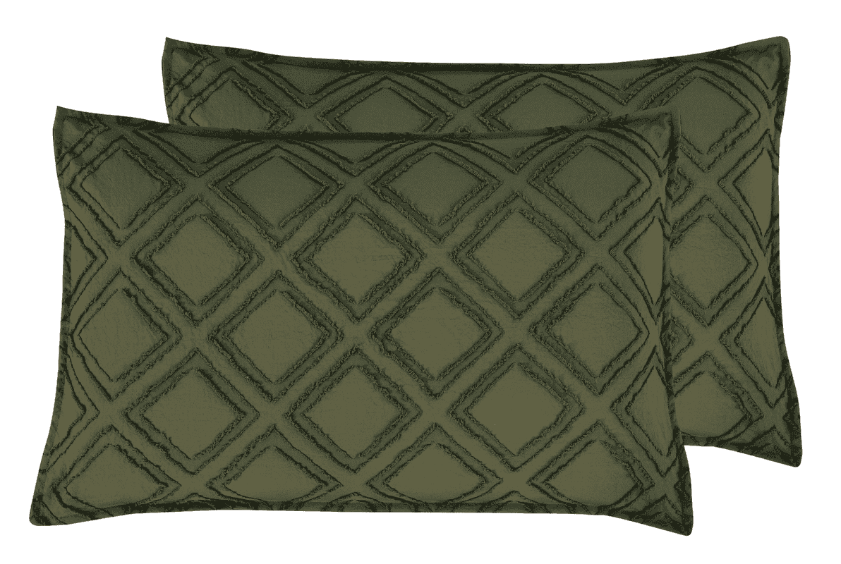 TUFTED MICROFIBRE SUPER SOFT TWIN PACK STANDARD PILLOWCASES-KHAKI GREEN - V439-SPCTUFKGCP TUFTED MICROFIBRE SUPER SOFT TWIN PACK STANDARD PILLOWCASES-KHAKI GREEN