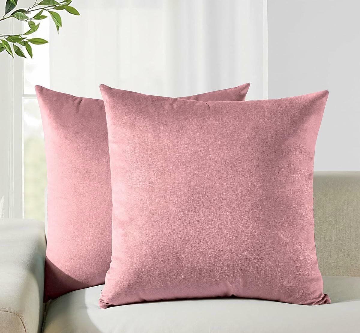 Twin-Pack Velvet Cushion Covers - Soft Microfibre Cushion Covers with Hidden Zipper (Blush, 45cm*45cm) - V439-VEL-BLUSH-45 V439 VEL BLUSH 45 202509051150 00