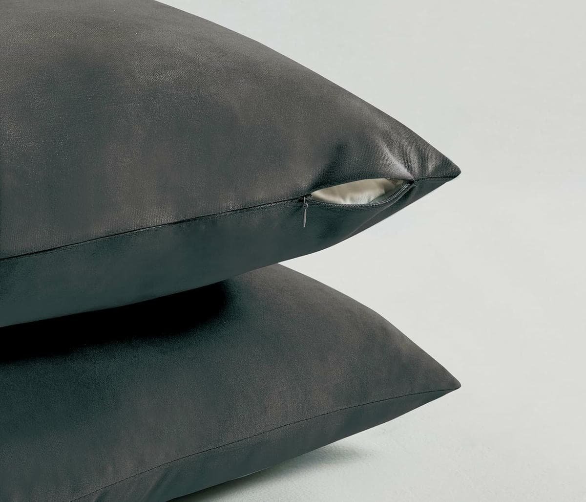 Twin-Pack Velvet Cushion Covers - Soft Microfibre Cushion Covers with Hidden Zipper (Dark Grey, 30cm*50cm) - V439-VEL-DARK GREY-30 V439 VEL DARKGREY 30 202506190354 02