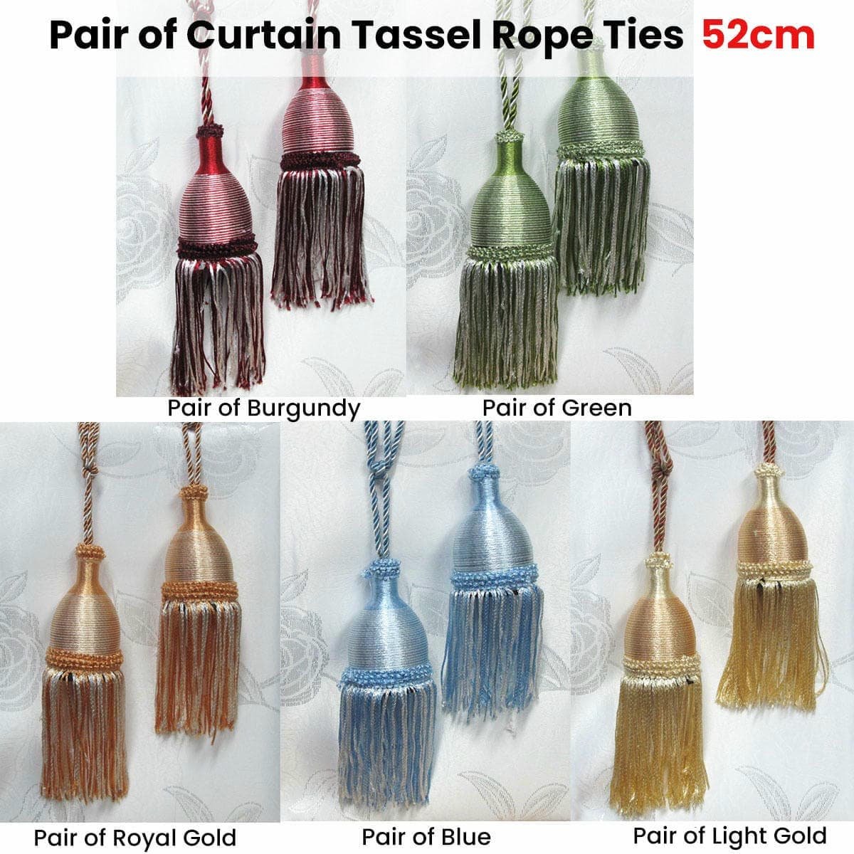 Pair of Curtain Tassel Rope Ties 52cm Light Gold - V442-ABR-MISC-PAIRCURTAINTIES-LIGHGOLD-SH Pair of Curtain Tassel Rope Ties 52cm Light Gold - Image 2