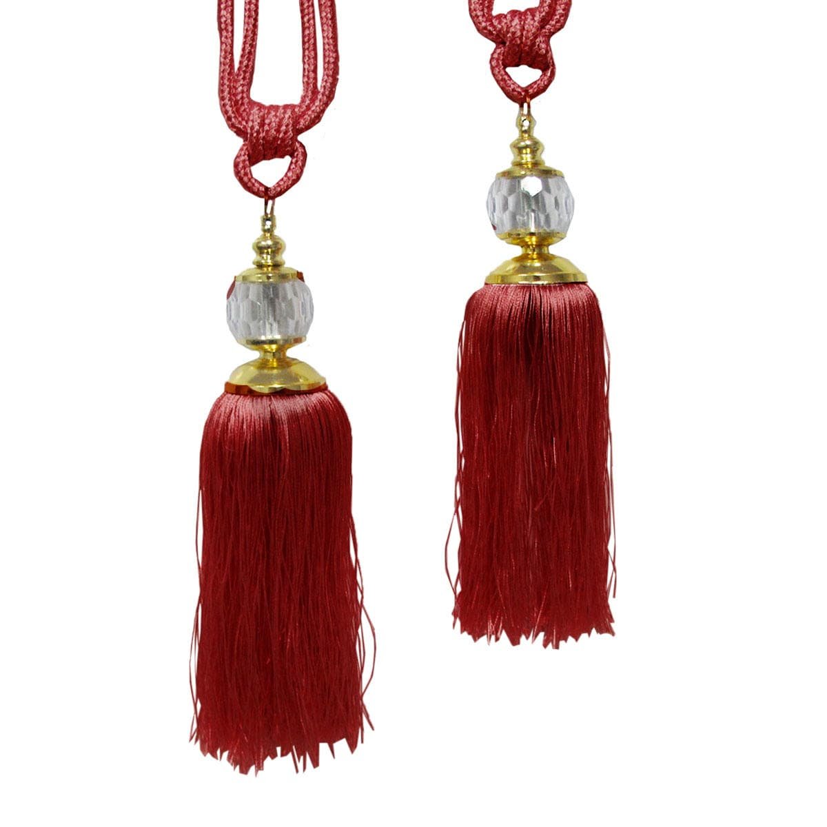 Elizabeth Pair of Curtain Tassel Rope Ties Red/Gold - V442-ABR-MISC-PAIRELIZABETHTIES-RED-SH Elizabeth Pair of Curtain Tassel Rope Ties Red/Gold