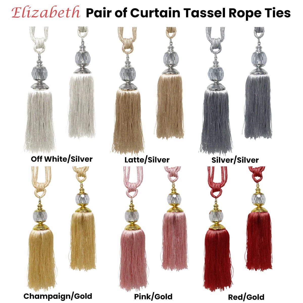 Elizabeth Pair of Curtain Tassel Rope Ties Red/Gold - V442-ABR-MISC-PAIRELIZABETHTIES-RED-SH Elizabeth Pair of Curtain Tassel Rope Ties Red/Gold - Image 2