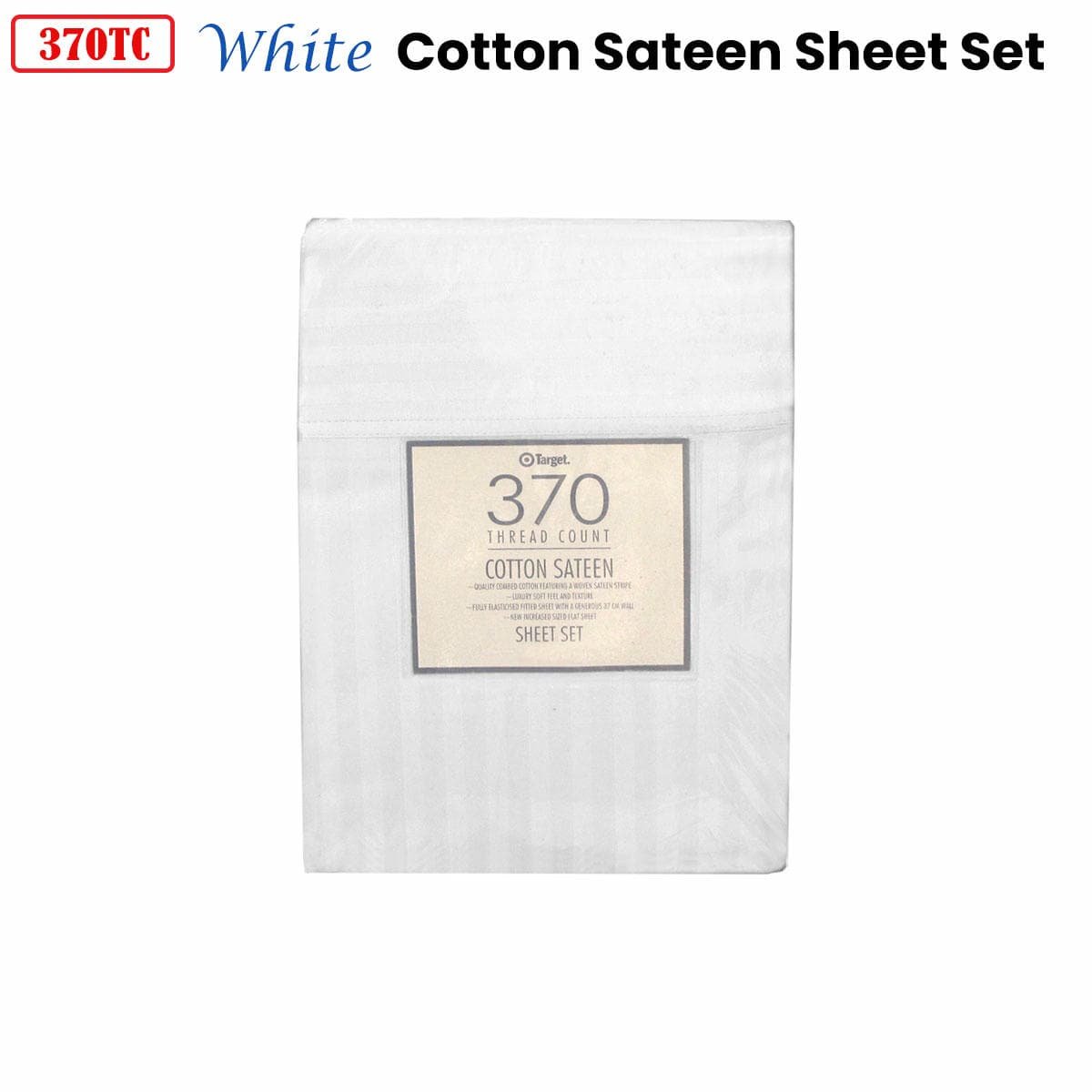 370TC White Self-striped Cotton Sateen Sheet Set King - V442-ABR-SHEETS-STRIPE370TC-WHITE-KI 370TC White Self-striped Cotton Sateen Sheet Set King - Image 2