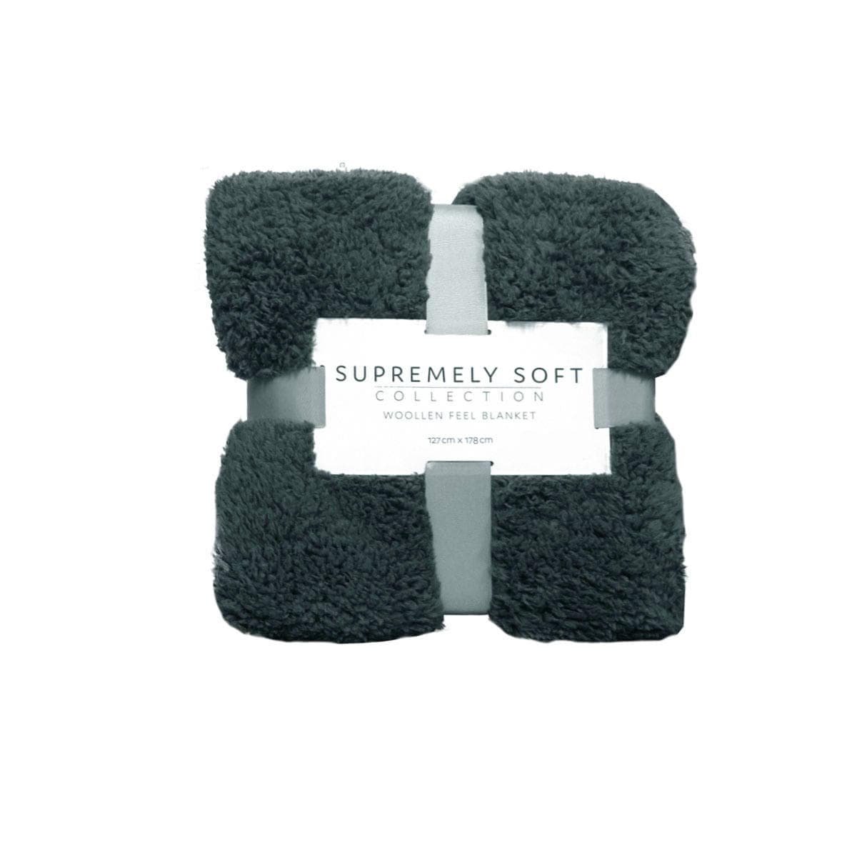 Soft Woollen Feel Throw Rug/Blanket Charcoal - V442-ABR-THROW-WOOLLENFEEL178-CHARCOAL-RE Soft Woollen Feel Throw Rug/Blanket Charcoal
