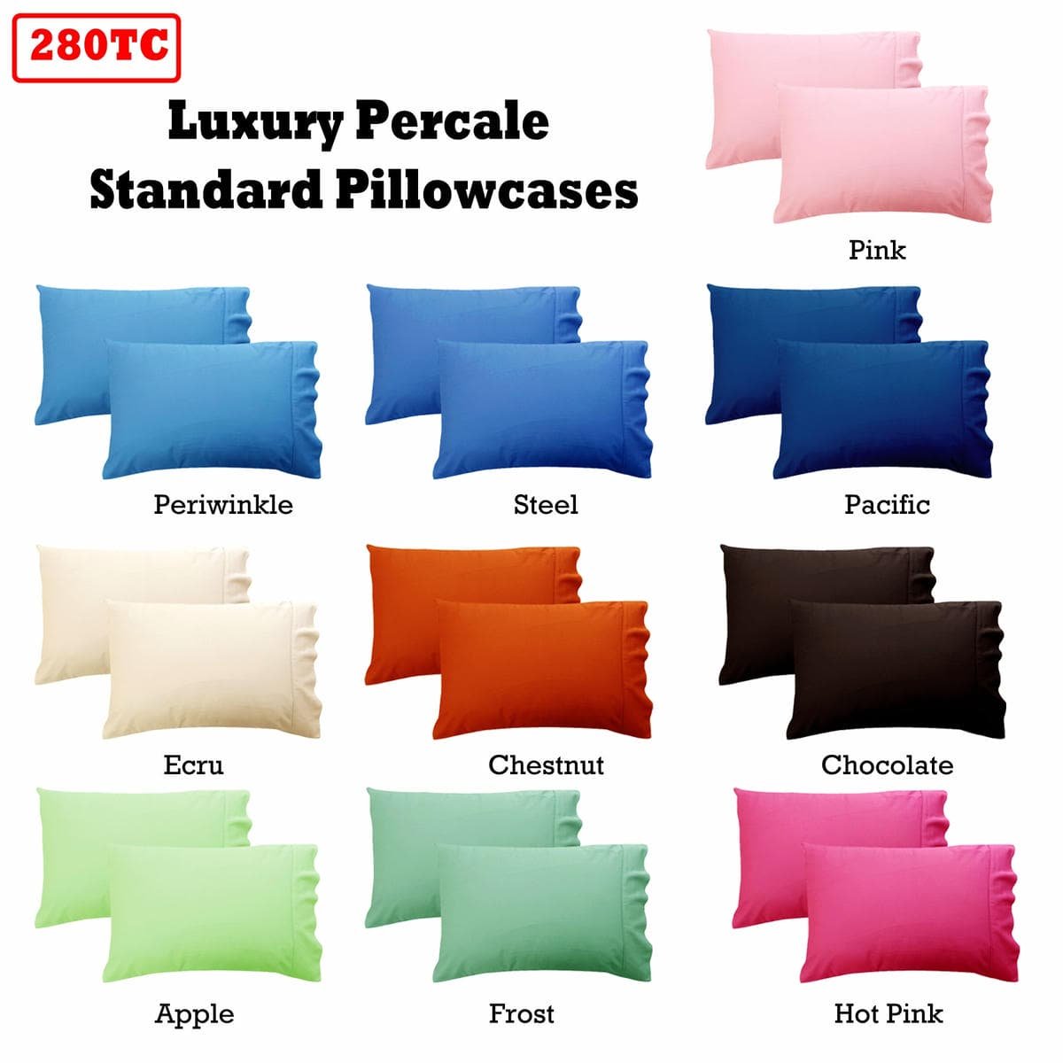 280TC Luxury Percale Standard Pillowcases Pacific - V442-ASU-PILLOWC-PERCALESTANDARD-PACIFIC-ST 280TC Luxury Percale Standard Pillowcases Pacific - Image 2