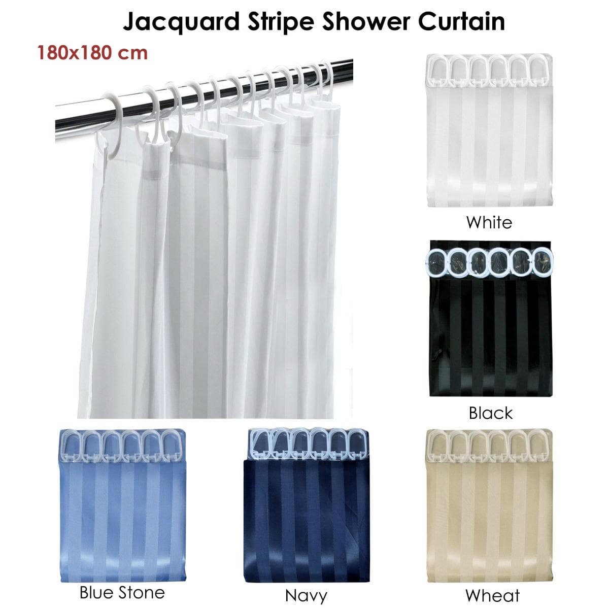 Jacquard Stripe Shower Curtain Blue Stone - V442-ATX-MISC-STRIPESHOWERCURTAIN-BLUE-SQ Jacquard Stripe Shower Curtain Blue Stone - Image 2