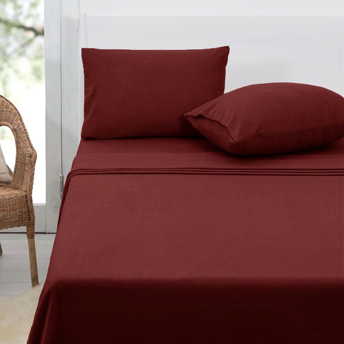 Polar Fleece Sheet Set Double 30cm Wall Burgundy - V442-ATX-SHEETS-POLARFLEECE-BURGUNDY-DS Polar Fleece Sheet Set Double 30cm Wall Burgundy