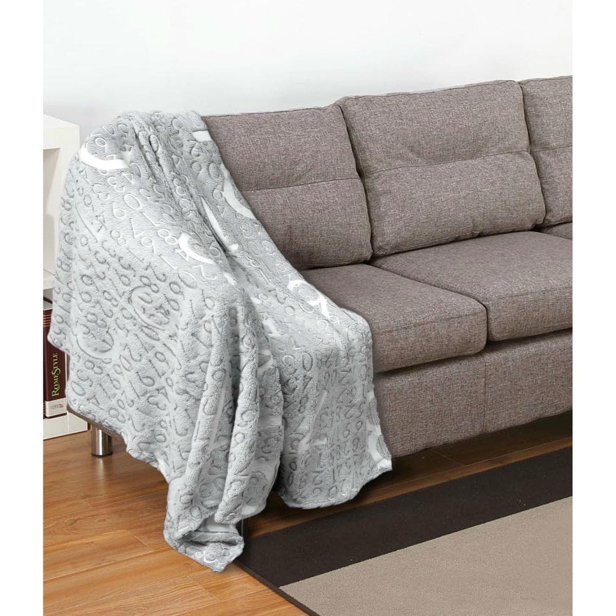Embossed Print Throw Grey Numbers - V442-ATX-THROW-EMBOSSEDNUMBERS-GREY-RE Embossed Print Throw Grey Numbers