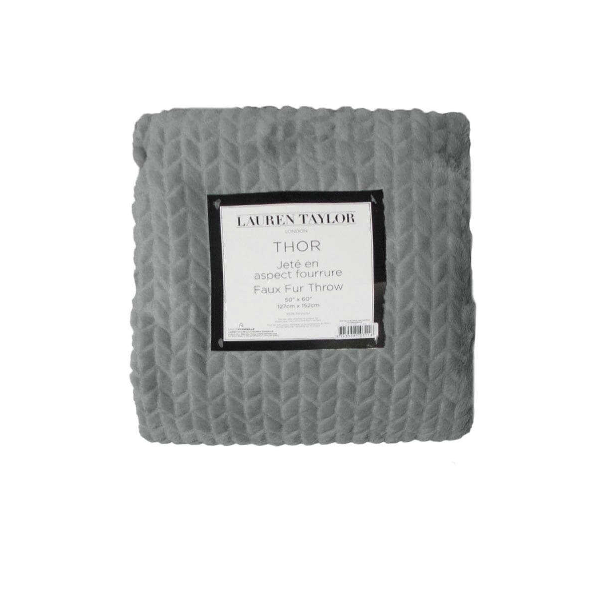 Herringbone Faux Fur Throw Rug Grey - V442-ATX-THROW-HERRINGBONE-GREY-RE Herringbone Faux Fur Throw Rug Grey