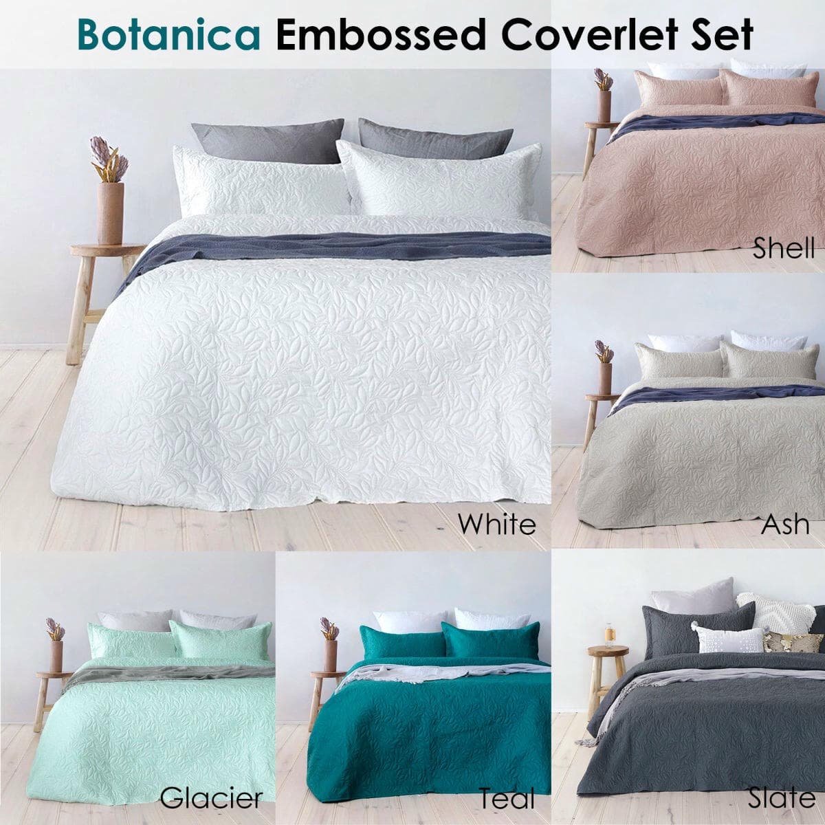 Bambury Botanica Embossed White Coverlet Set Queen/King - V442-BBY-COVERLET-BOTANICA-WHITE-QS Bambury Botanica Embossed White Coverlet Set Queen/King - Image 2