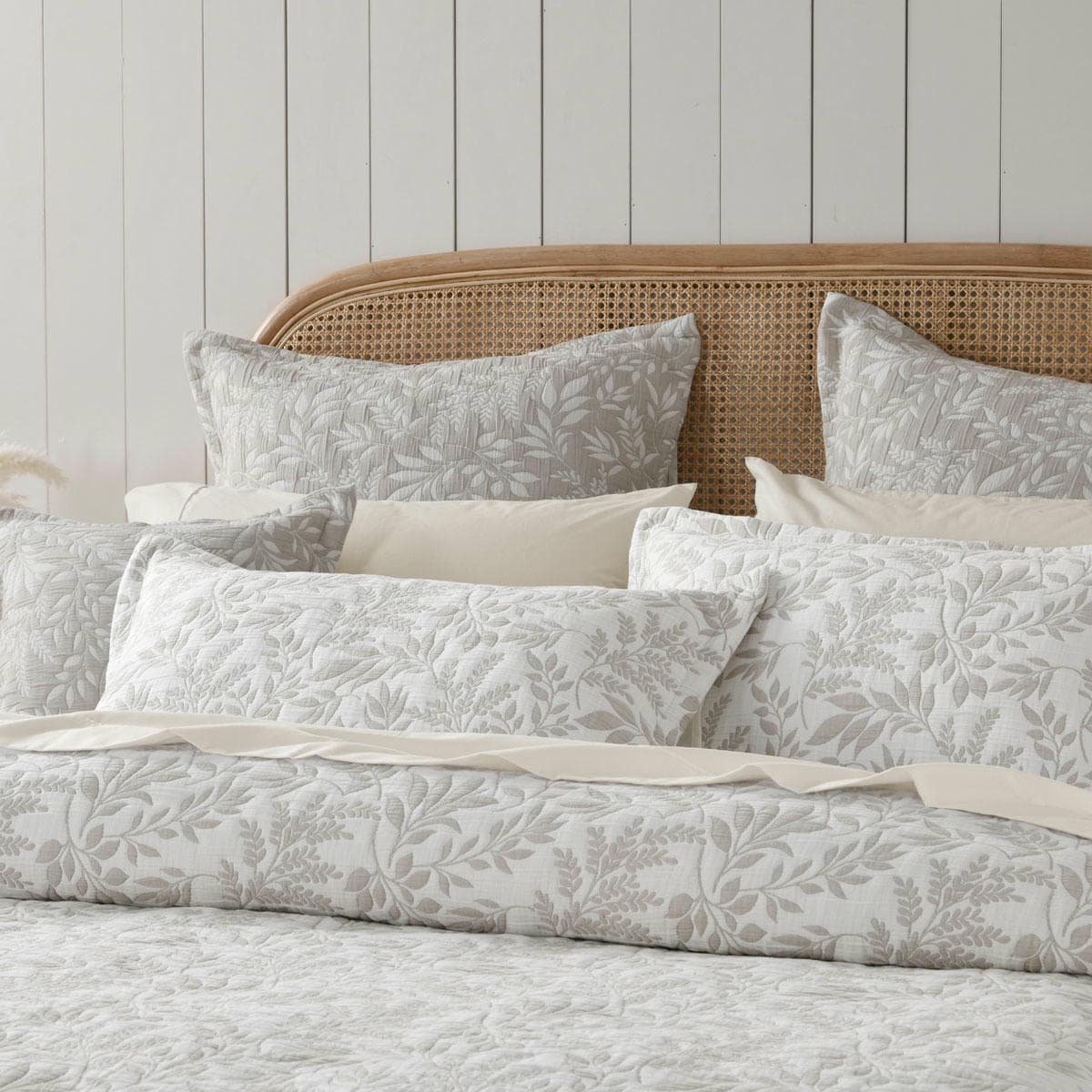 Bianca Ameila Stone Jacquard Quilted Foliage Bedspread Set Super King - V442-BCA-BEDSPREAD-AMEILA-STONE-SK V442 BCA BEDSPREAD AMEILA STONE SK 213192 02