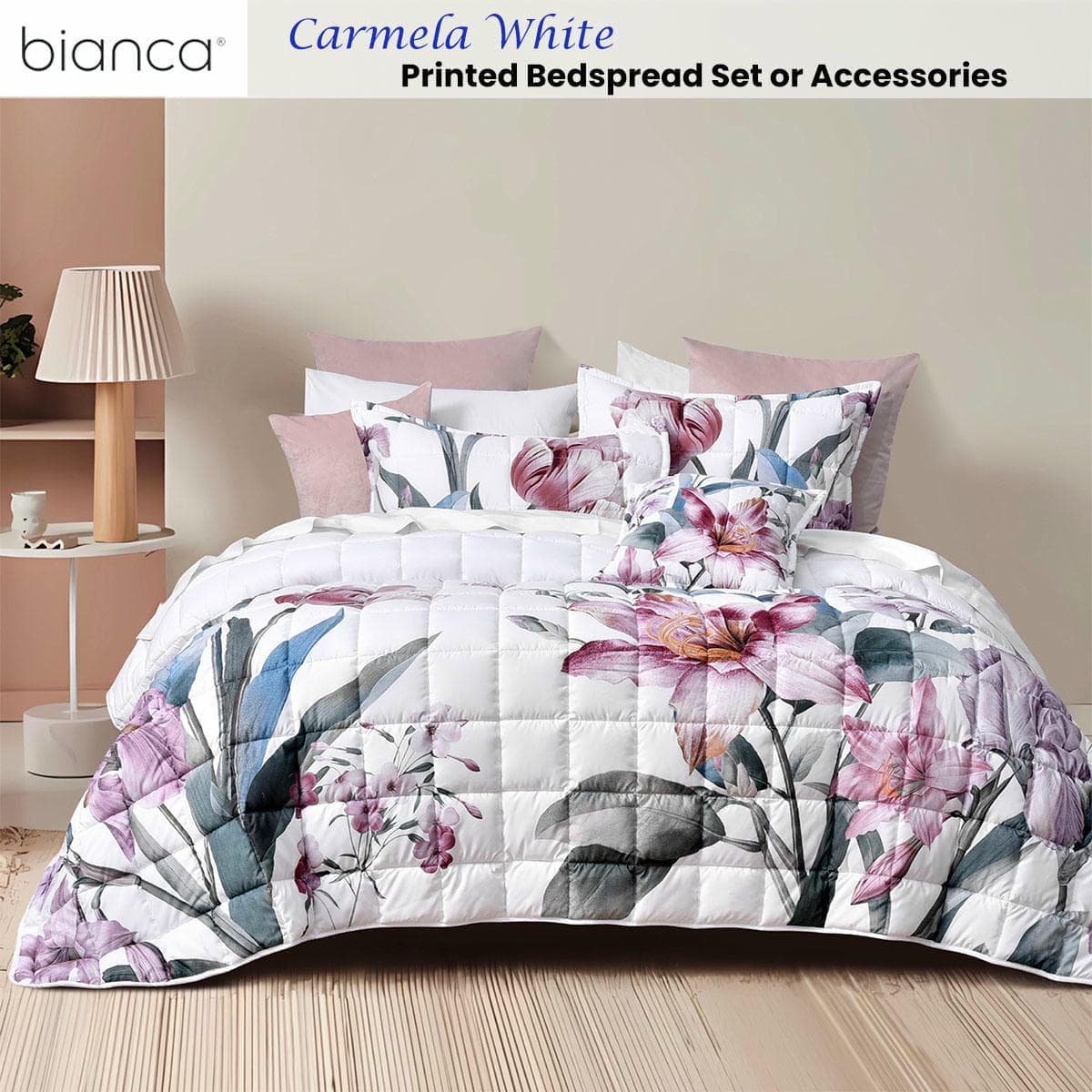Bianca Carmela White Polyester Bedspread Set Queen - V442-BCA-BEDSPREAD-CARMELA-WHITE-QS V442 BCA BEDSPREAD CARMELA WHITE QS 158717 01