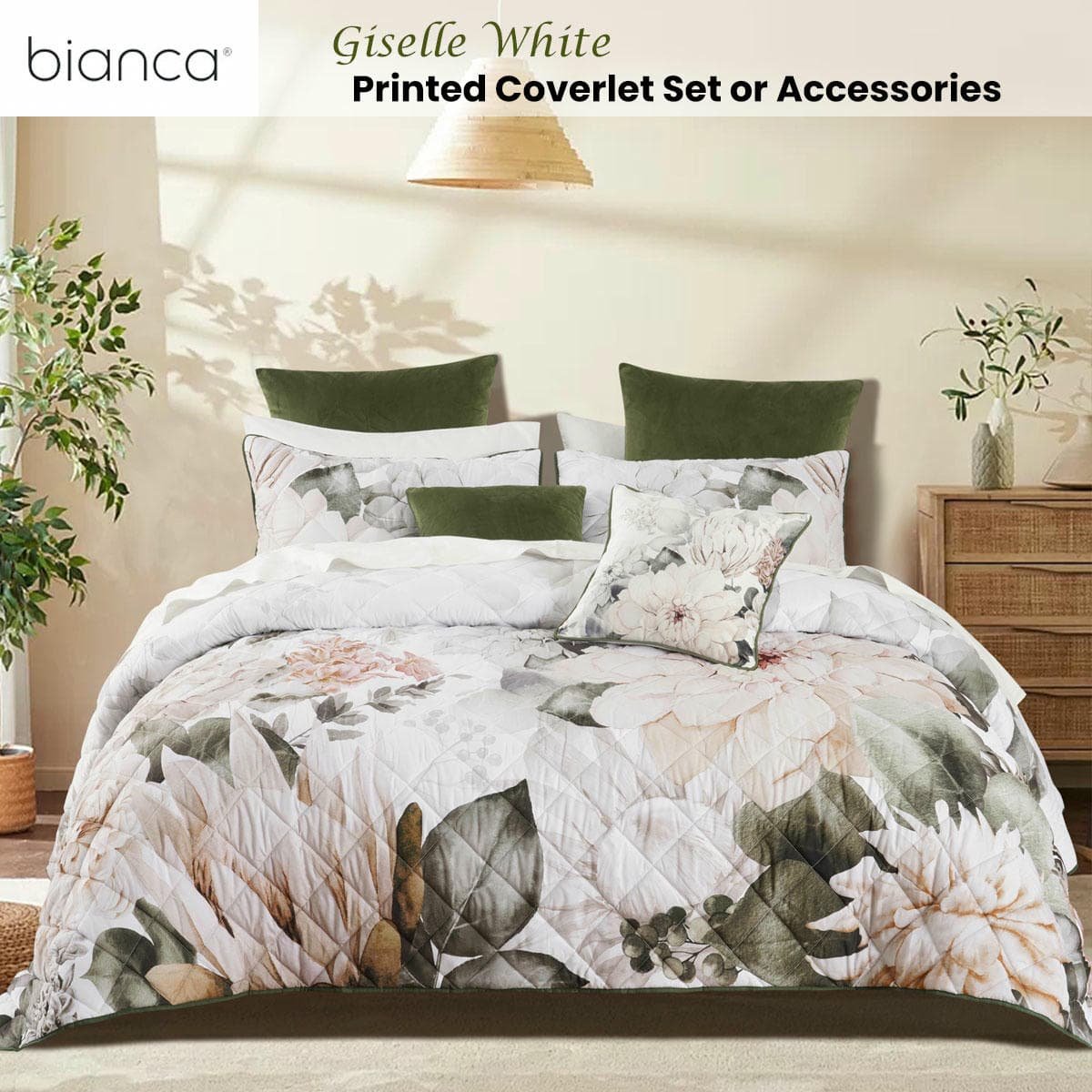 Bianca Giselle White Polyester Printed Floral Coverlet Set Single/Double - V442-BCA-COVERLETS-GISELLE-WHITE-DS V442 BCA COVERLETS GISELLE WHITE DS 202507031627 01