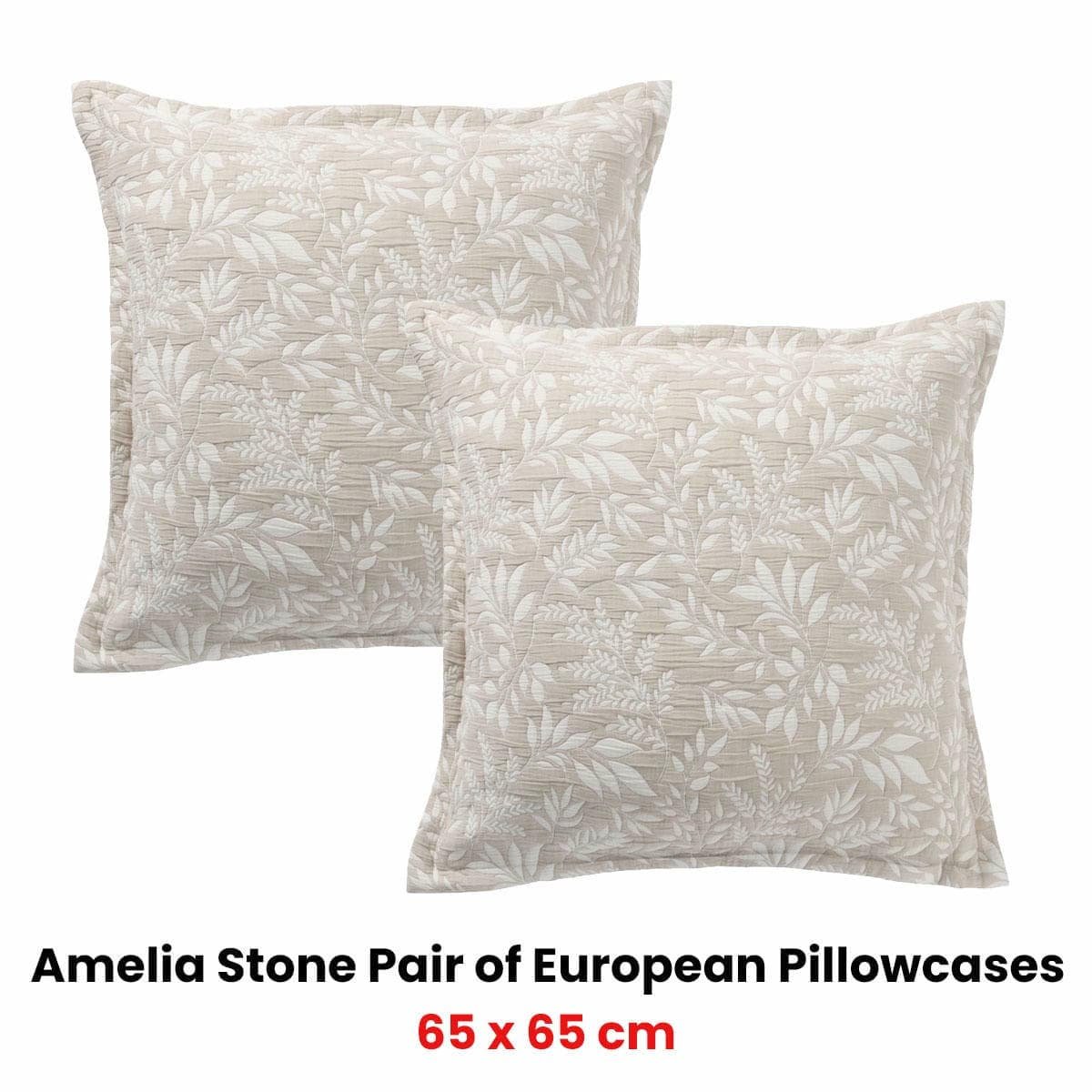 Bianca Pair of Ameila Stone European Pillowcases 65 x 65cm - V442-BCA-PILLOWC-AMEILA-STONE-EU V442 BCA PILLOWC AMEILA STONE EU 213193 01