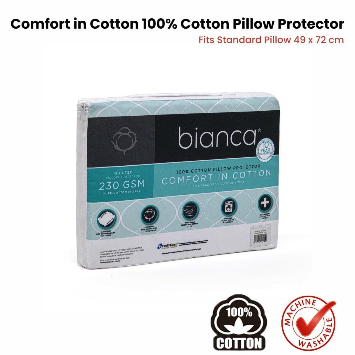 Bianca Comfort in Cotton Pillow Protector Twin Pack Standard - V442-BCA-PILLOWP-COTTON-WHITE-ST V442 BCA PILLOWP COTTON WHITE ST 202817 01