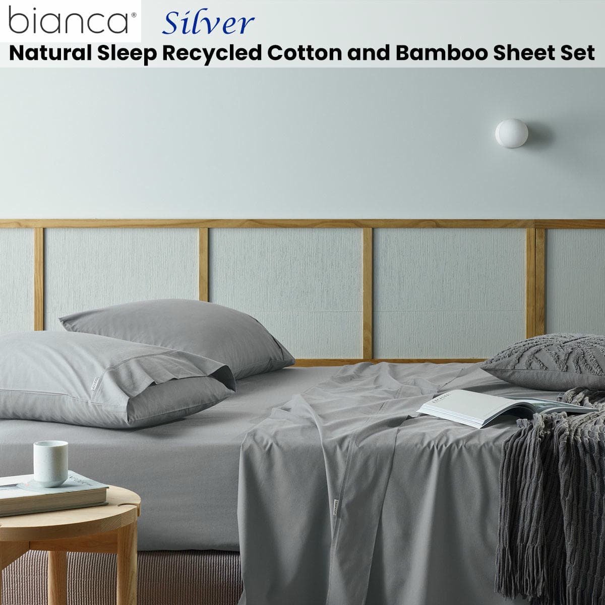 Bianca Natural Sleep Recycled Cotton and Bamboo Sheet Set Silver Queen - V442-BCA-SHEETS-RECYCLEDCB-SILVER-QS V442 BCA SHEETS RECYCLEDCB SILVER QS 202996 01