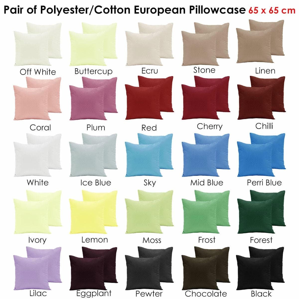Pair of Polyester Cotton European Pillowcases Ice Blue - V442-END-PILLOWC-POLYCOTTON-ICEBLUE-EU Pair of Polyester Cotton European Pillowcases Ice Blue - Image 2