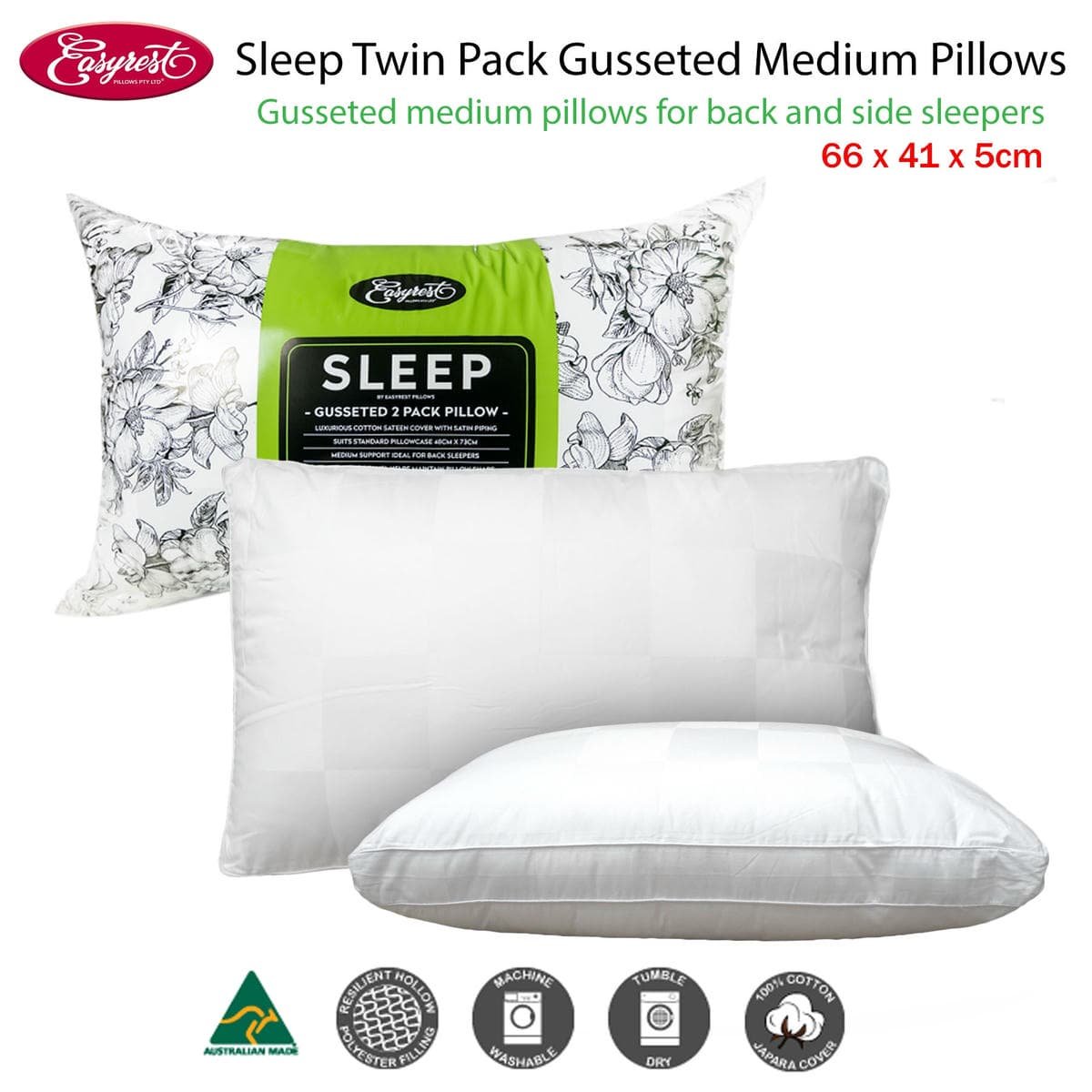 Easyrest Sleep Twin Pack Gusseted Medium Standard Pillows - V442-ERT-PILLOW-SLEEPTWINGUSSETED-WHITE-ST Easyrest Sleep Twin Pack Gusseted Medium Standard Pillows - Image 2