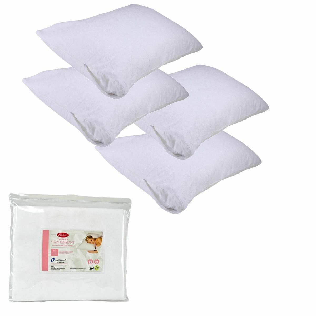 Easyrest Stain Resistant Standard Pillow Protectors 4 Pack - V442-ERT-PILLOWP-STAINRESISITANT-WHITE-ST Easyrest Stain Resistant Standard Pillow Protectors 4 Pack