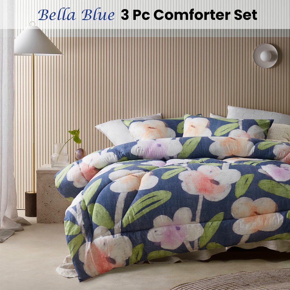 Accessorize Bella Blue Floral 3 Piece Comforter Set Double - V442-HIN-COMFORTER-BELLA-BLUE-DS V442 HIN COMFORTER BELLA BLUE DS 202502280852 01