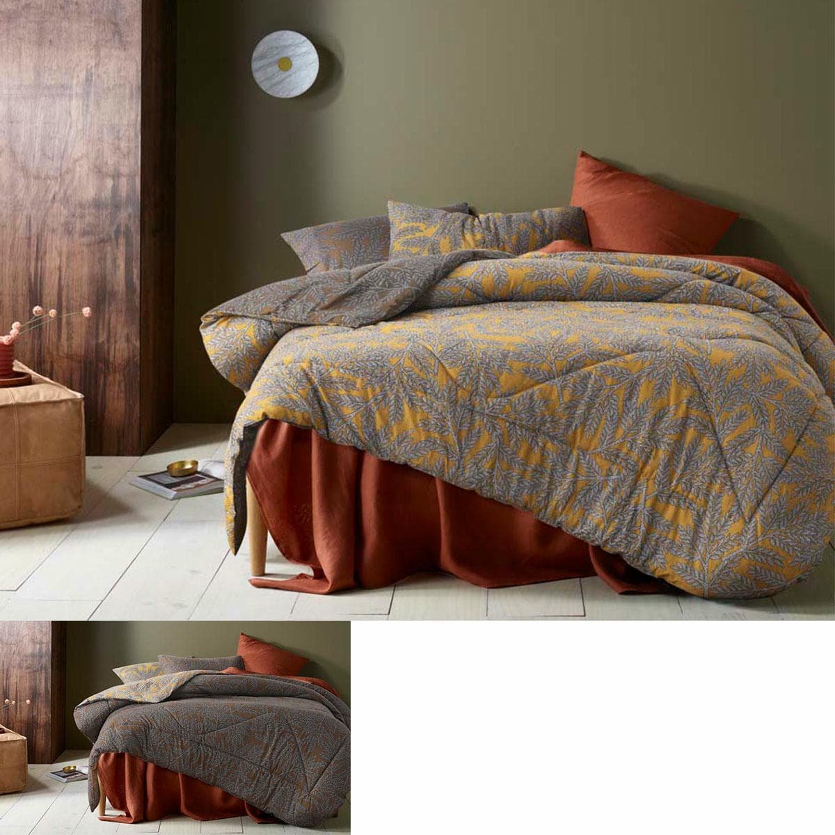 Accessorize Clove Washed Cotton Printed Reversible Comforter Set Queen - V442-HIN-COMFORTER-COTTONCLOVE-MUSTARD-QS Accessorize Clove Washed Cotton Printed Reversible Comforter Set Queen