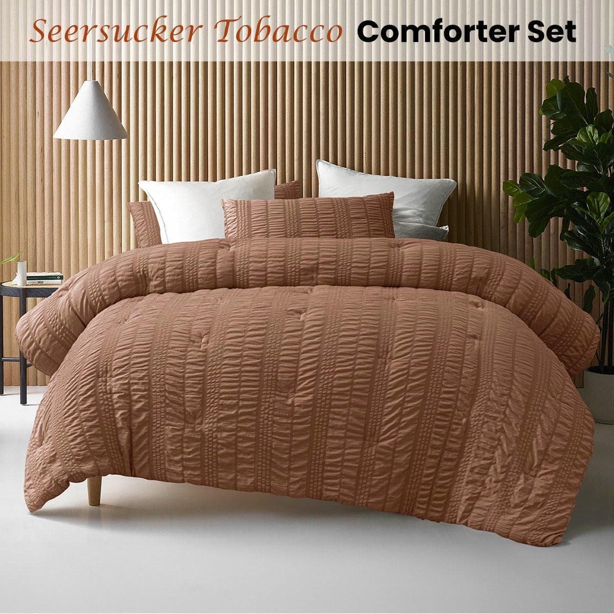 Accessorize Seersucker Tobacco 3 Piece Comforter Set Queen - V442-HIN-COMFORTER-SEERSUCKER-TABACCO-QS V442 HIN COMFORTER SEERSUCKER TABACCO QS 202502280852 01