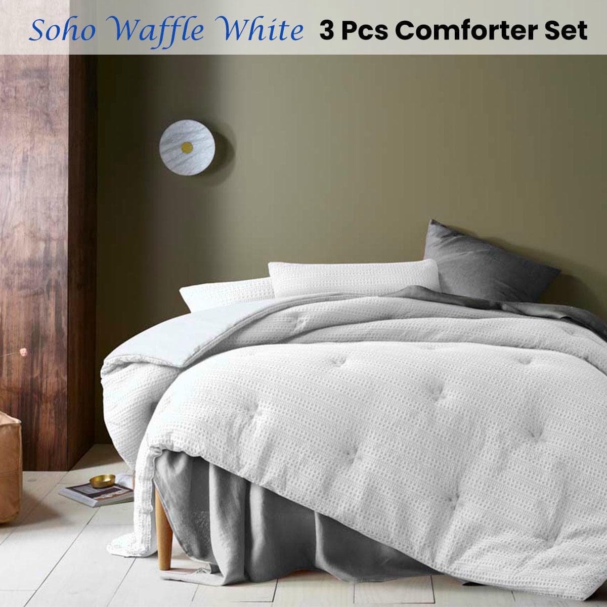 Accessorize Soho Waffle White 3 Piece Comforter Set King - V442-HIN-COMFORTER-SOHOWAFFLE-WHITE-KI V442 HIN COMFORTER SOHOWAFFLE WHITE KI 158461 01