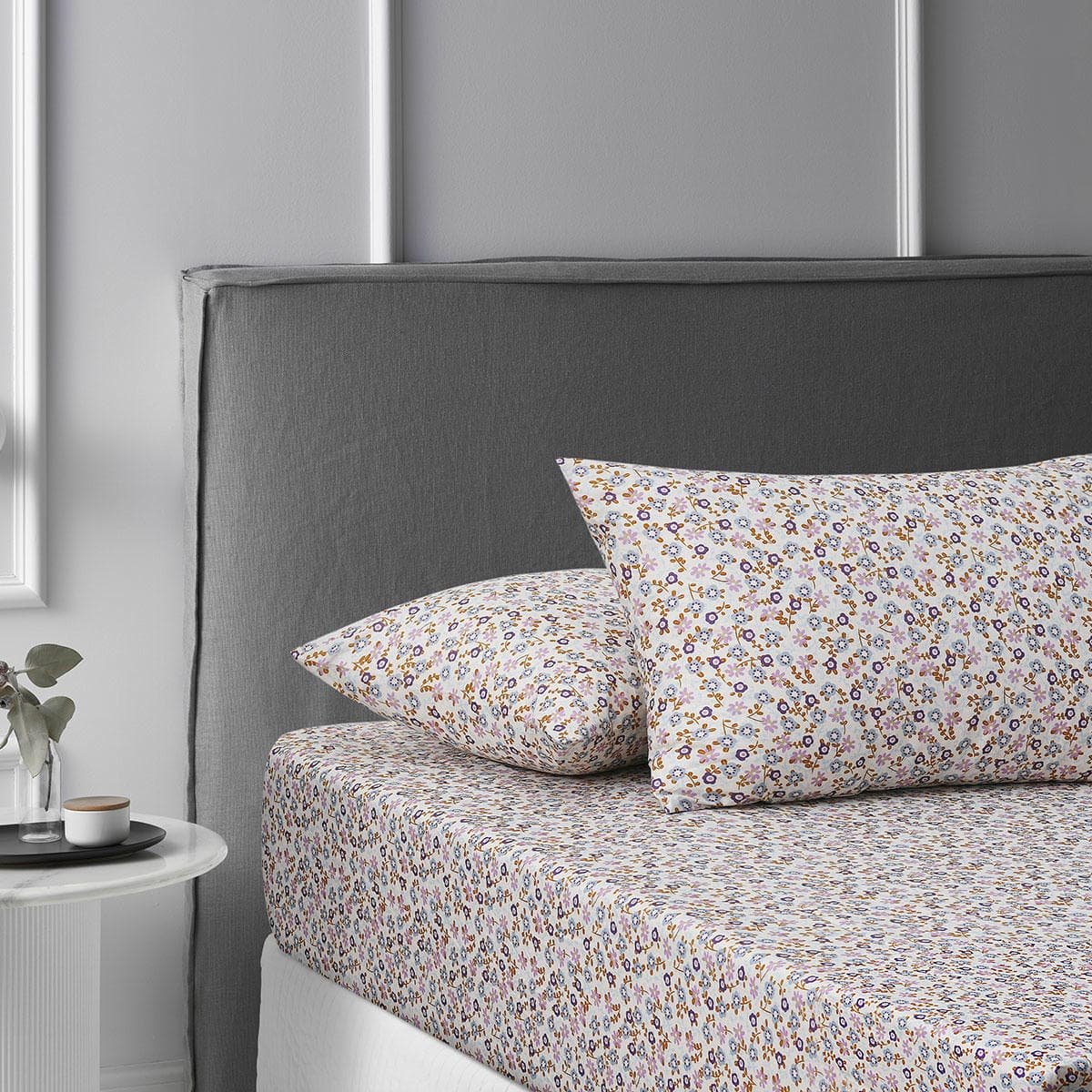 Accessorize Lisa Ochre Washed Cotton Printed Fitted Sheet Set Double - V442-HIN-FITTEDSS-WASHCLISA-OCHRE-DS Accessorize Lisa Ochre Washed Cotton Printed Fitted Sheet Set Double