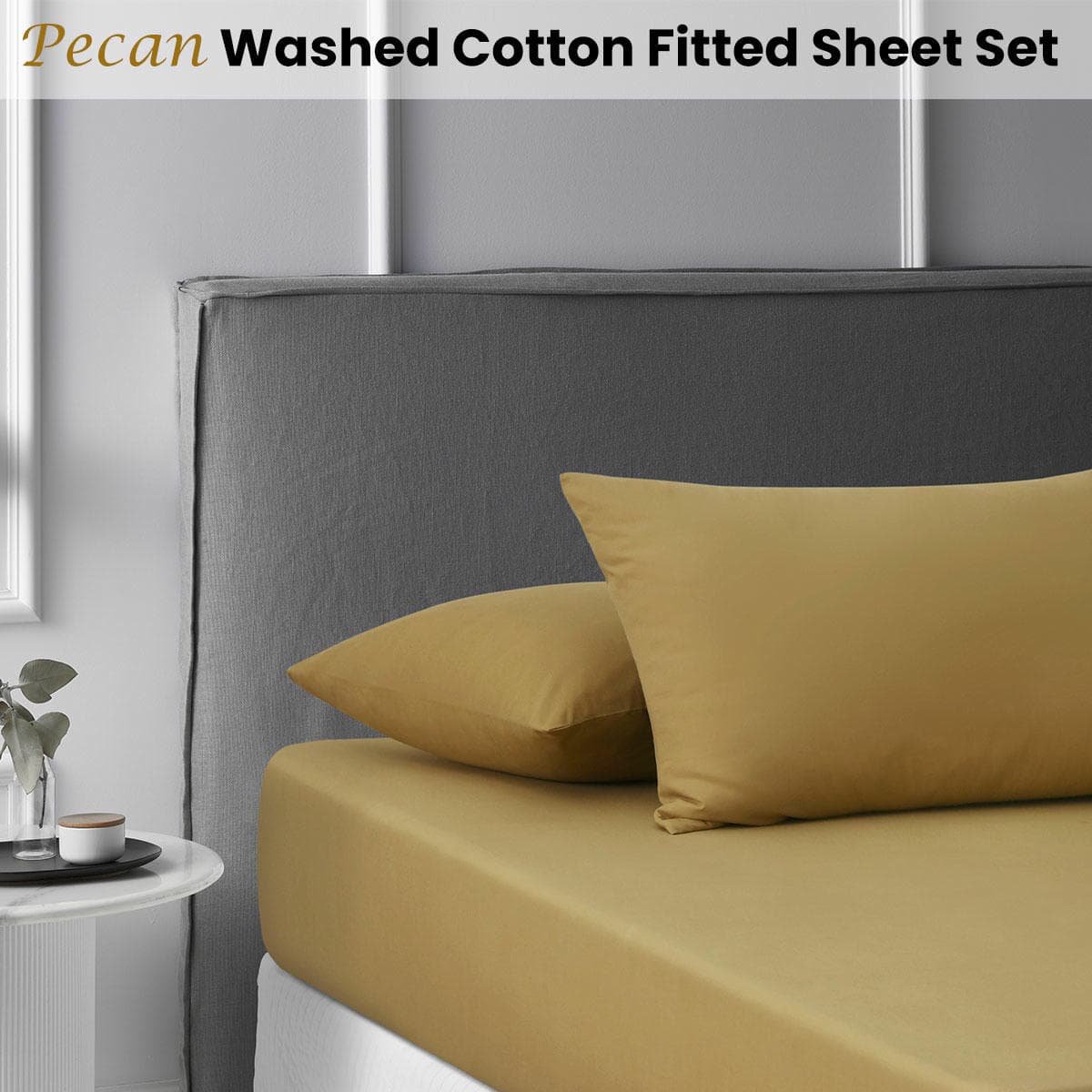 Accessorize Pecan Washed Cotton Fitted Sheet Set Queen - V442-HIN-FITTEDSS-WASHCOTTON-PECAN-QS Accessorize Pecan Washed Cotton Fitted Sheet Set Queen - Image 2