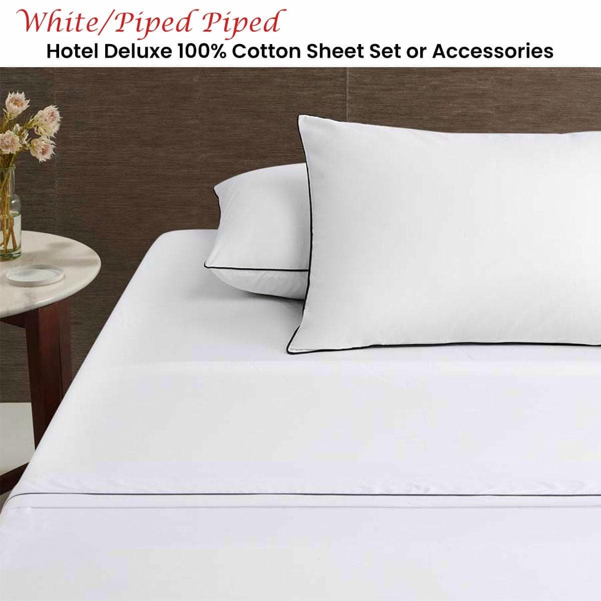Accessorize White/Black Piped Hotel Deluxe Cotton Sheet Set Queen - V442-HIN-SHEETS-HOTELPIPED-WHITEBLACK-QS Accessorize White/Black Piped Hotel Deluxe Cotton Sheet Set Queen - Image 2