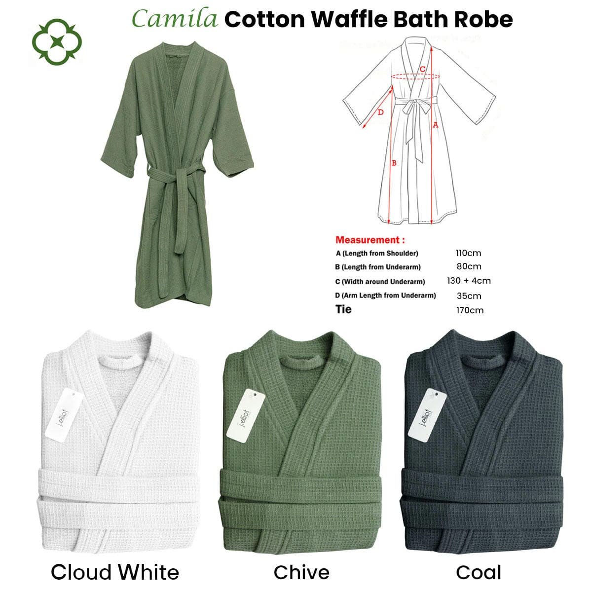 J Elliot Home Camila Cotton Waffle Bath Robe Cloud White - V442-IDC-BATHROBE-CAMILA-CLOUD-L J Elliot Home Camila Cotton Waffle Bath Robe Cloud White - Image 2