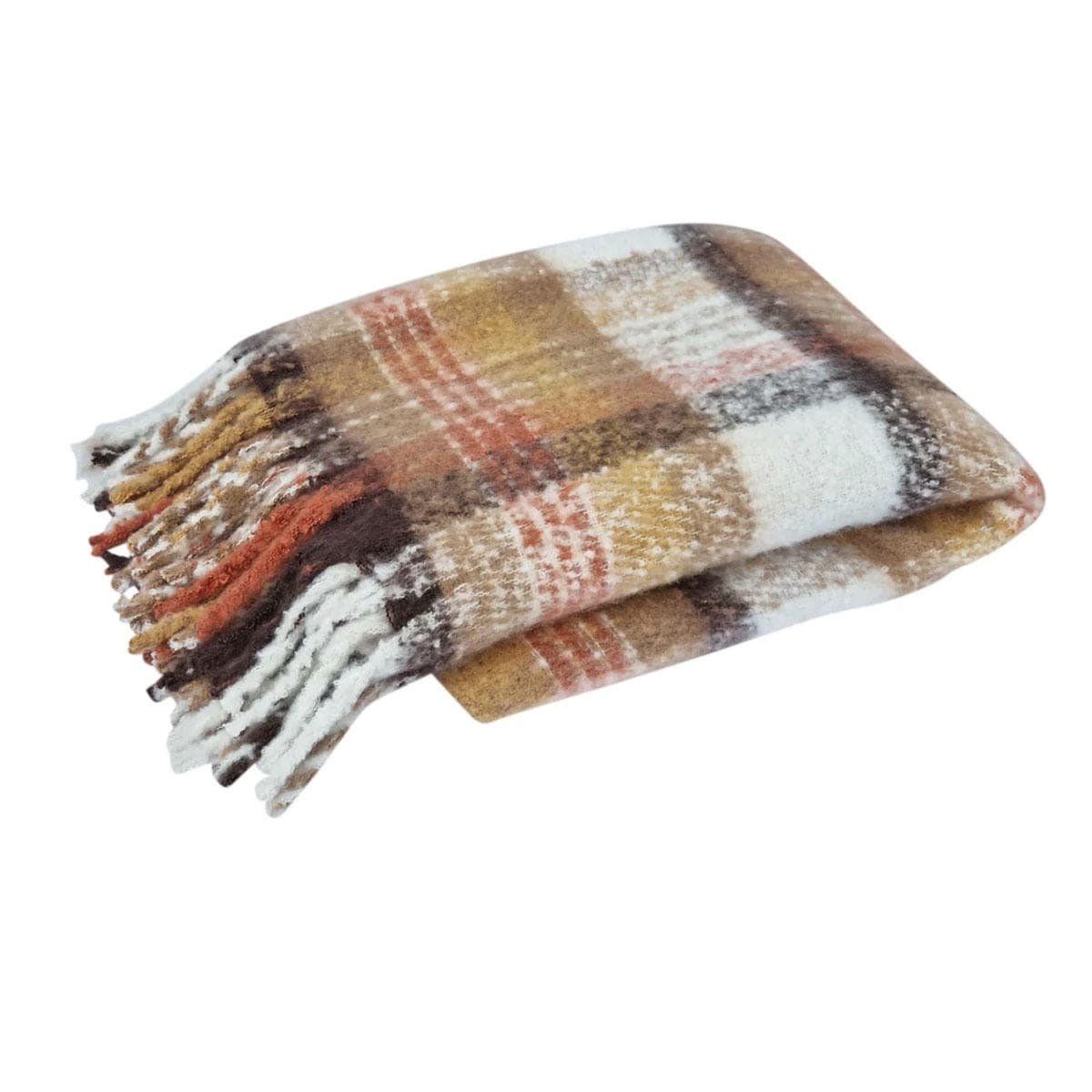J Elliot Home Aiden Sand Multi Faux Mohair Throw Rug with Fringe 130 x 160cm - V442-IDC-THROW-AIDEN-SAND-RE J Elliot Home Aiden Sand Multi Faux Mohair Throw Rug with Fringe 130 x 160cm