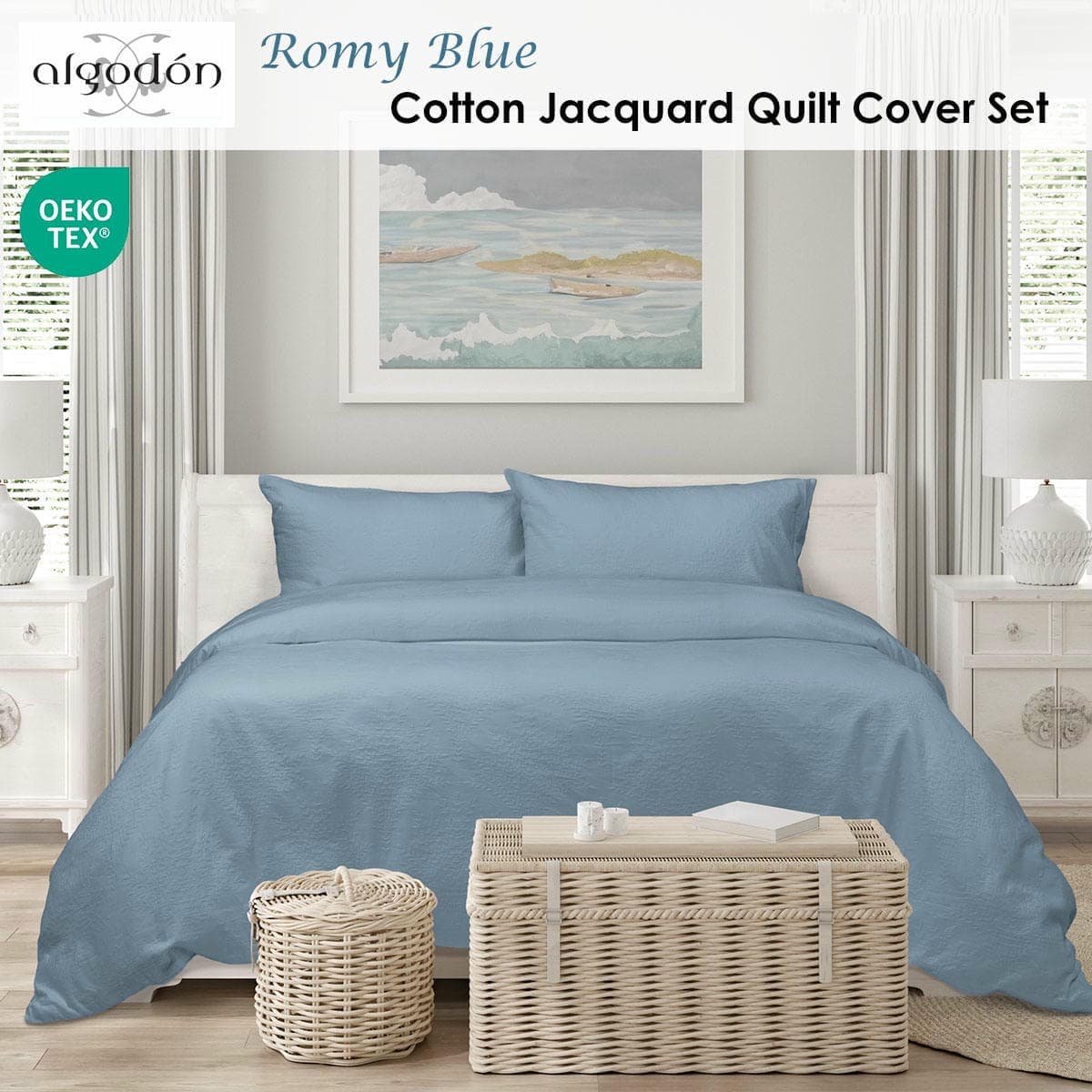 Algodon Romy Blue Cotton Jacquard Quilt Cover Set King - V442-INT-QUILTCS-ROMYJACQUARD-BLUE-KI V442 INT QUILTCS ROMYJACQUARD BLUE KI 202507031626 01