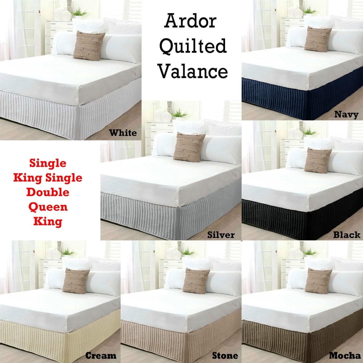 Ardor Quilted Valance Silver SINGLE - V442-INT-VALANCE-QUILTED-SILVER-SB V442 INT VALANCE QUILTED SILVER SB 143730 01