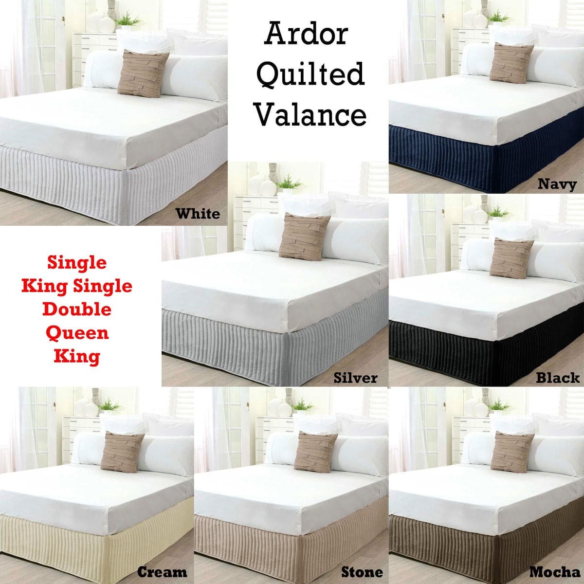 Ardor Quilted Valance White QUEEN - V442-INT-VALANCE-QUILTED-WHITE-QS V442 INT VALANCE QUILTED WHITE QS 141453 01